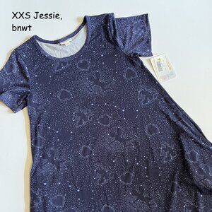 XXS Lularoe Jessie a-line dress, blue with Valentine's constellations